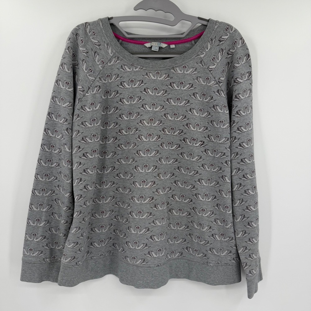 Boden Womens Gray Swan Print Raglan Sweatshirt Pullover Size L